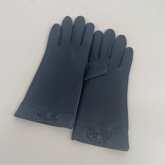 $2FOR$30 Vintage Navy Blue Thick Leather Gloves With Satin Lining - Picture 2 of 12